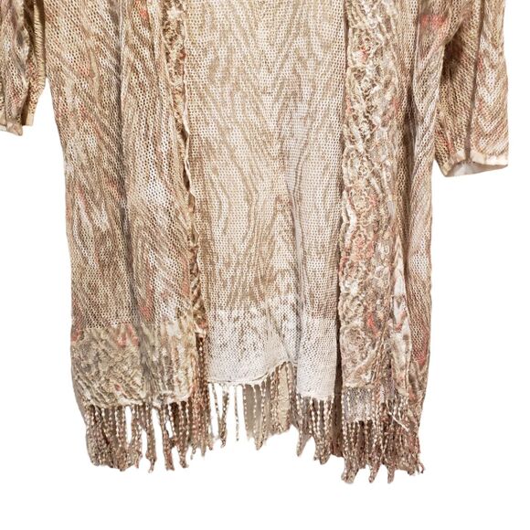 CHICO’S Beige Peach Net Lace Open Front 3/4 Sleeve Cardigan Women Size 3 Linen - Picture 5 of 10